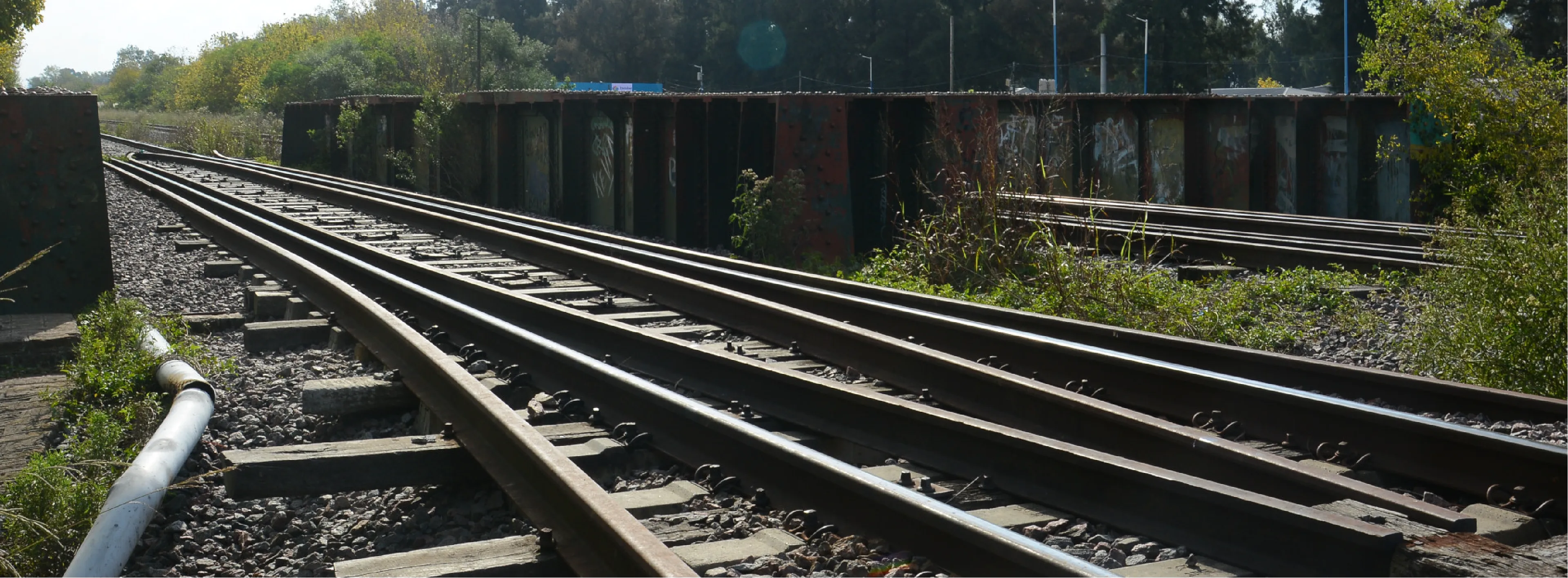 Vías de tren que se bifurcan junto a un puente